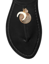 Black made in Italy suede t-strap sandal with zodiaco coin charms