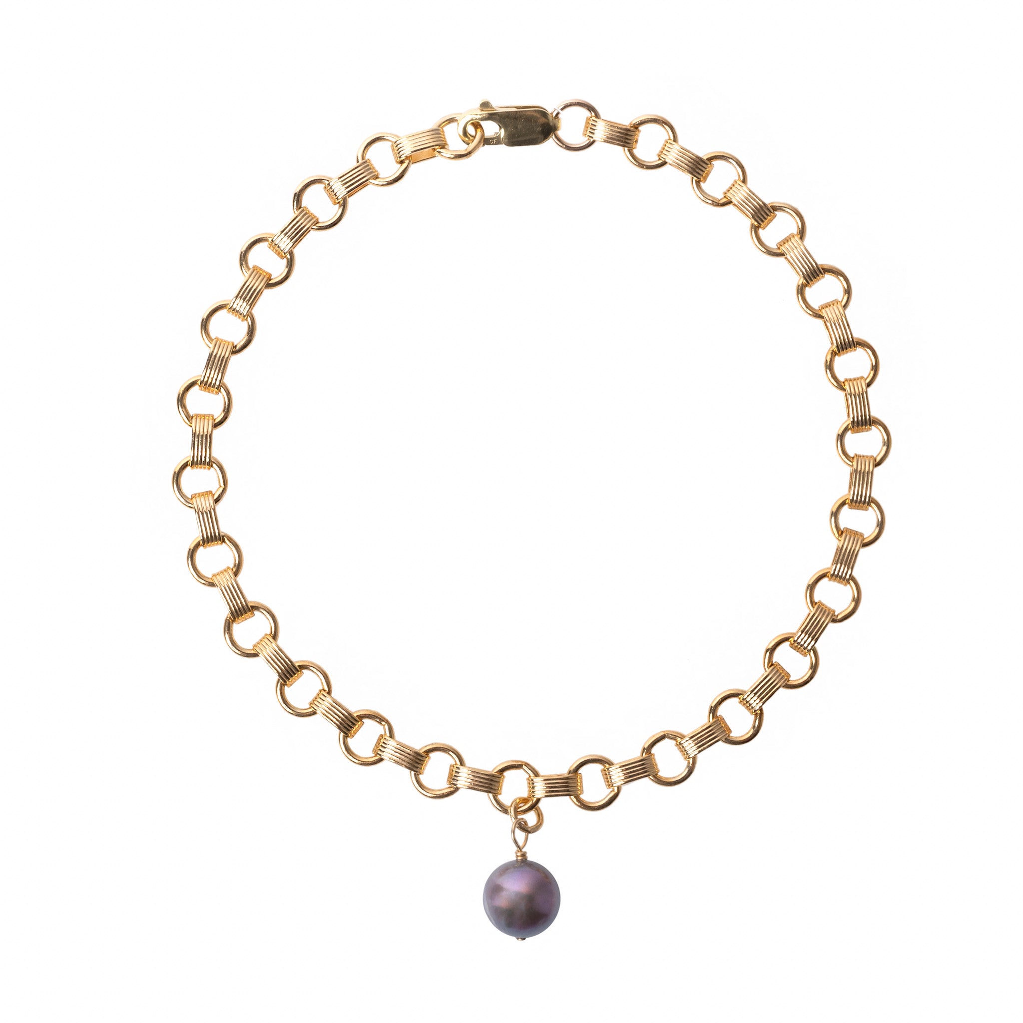 – Gold Capri Pearl Round Anklet Single Filled Azzurra Cerci Chain With
