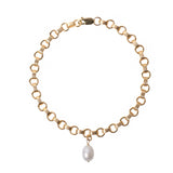 Circular Gold Filled Chain Anklet with Single White Fresh Water Pearl