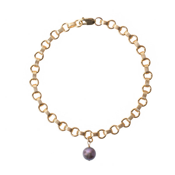 Gold Filled Circular Chain with lobster clasp and fresh single water dark pearl