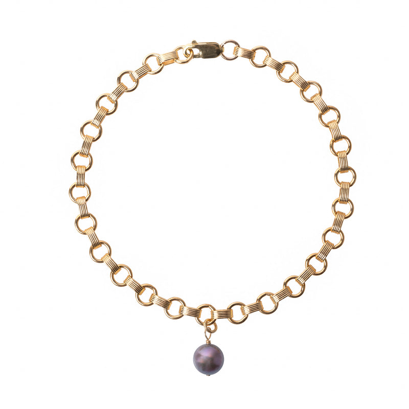 Cerci Gold Single Pearl With Anklet – Round Capri Chain Filled Azzurra